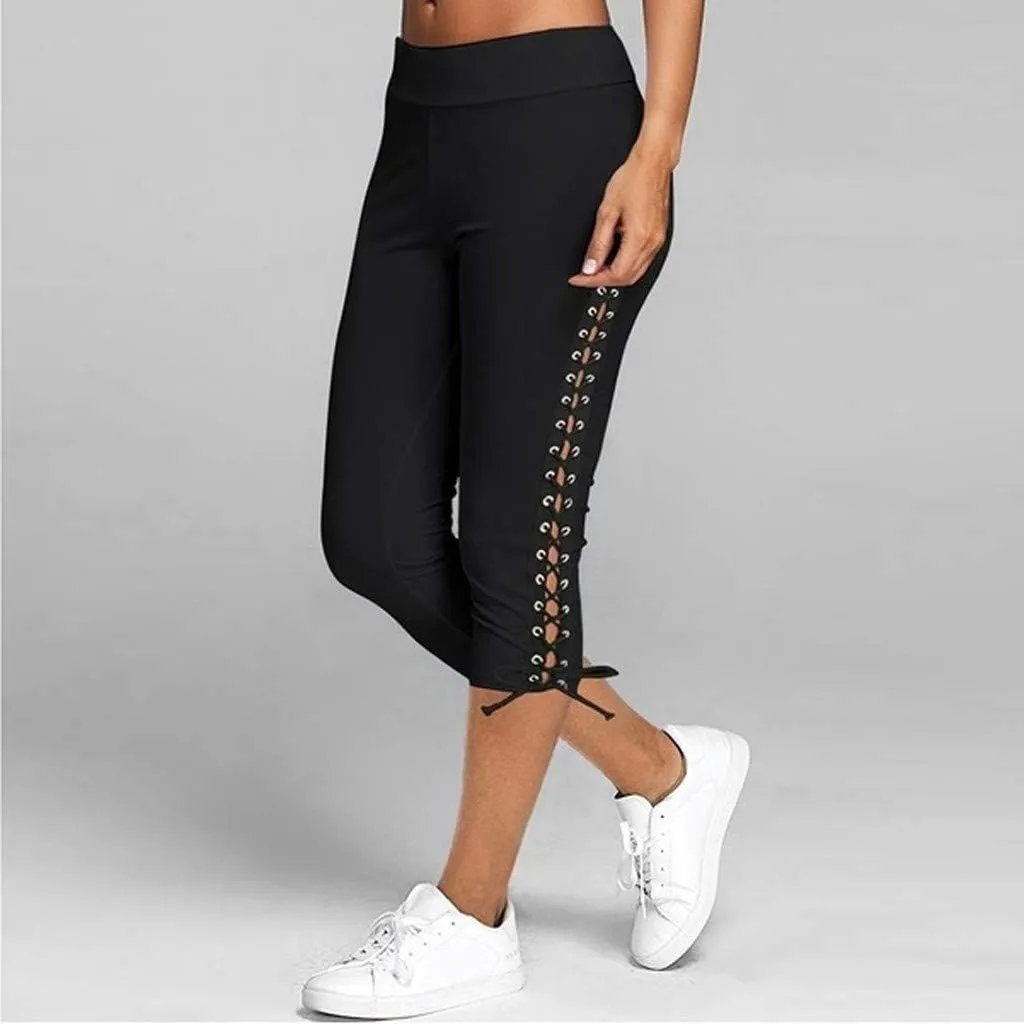 Fashion Women Solid Bandage Elastic Waist Cropped Trousers Casual Sweatpants Business Casual Maternity Clothes