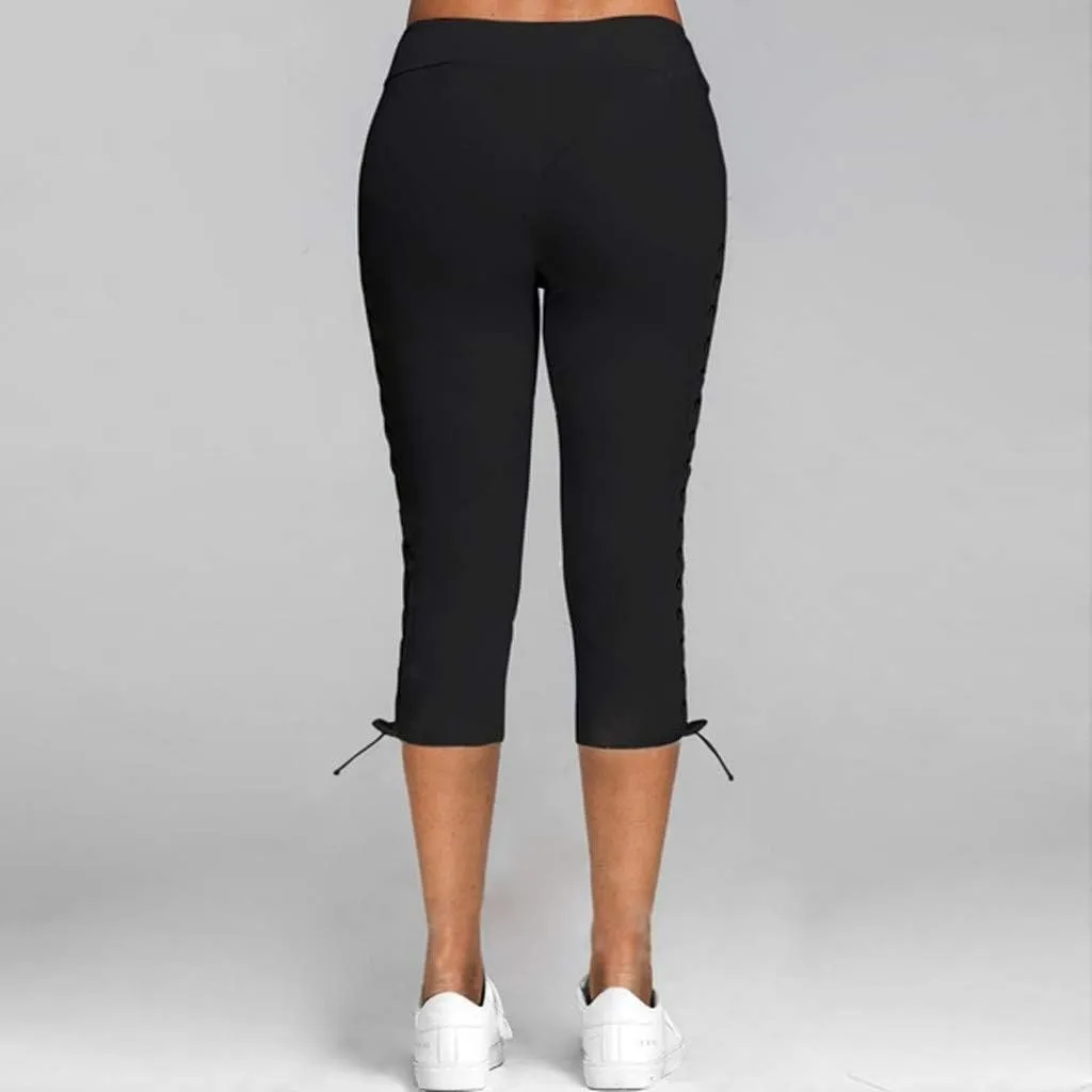 Fashion Women Solid Bandage Elastic Waist Cropped Trousers Casual Sweatpants Business Casual Maternity Clothes
