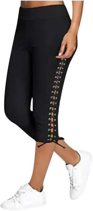Fashion Women Solid Bandage Elastic Waist Cropped Trousers Casual Sweatpants Business Casual Maternity Clothes