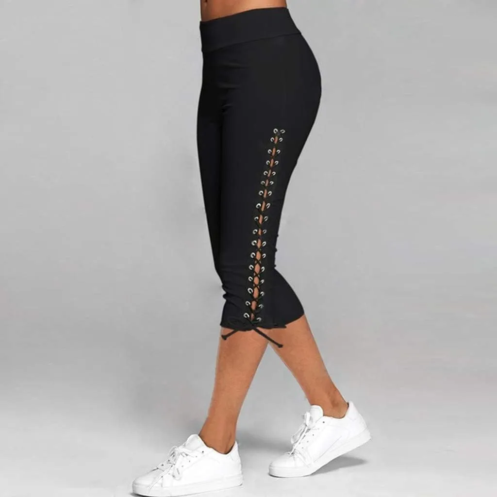 Fashion Women Solid Bandage Elastic Waist Cropped Trousers Casual Sweatpants Business Casual Maternity Clothes