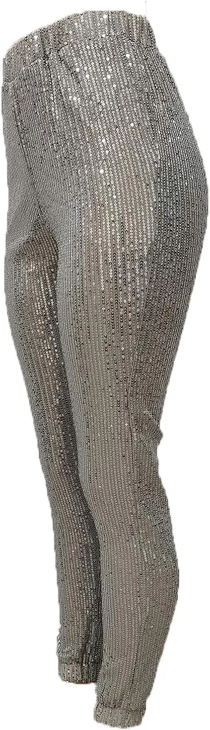 Fawjsais Women Sexy Glitter Sequin Pants High Waist Leggings Evening Party Clubwear