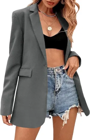 Febriajuce Women's Casual Long Sleeve Lapel Oversized Button Work Office Blazer Suit Jacket