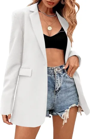 Febriajuce Women's Casual Long Sleeve Lapel Oversized Button Work Office Blazer Suit Jacket