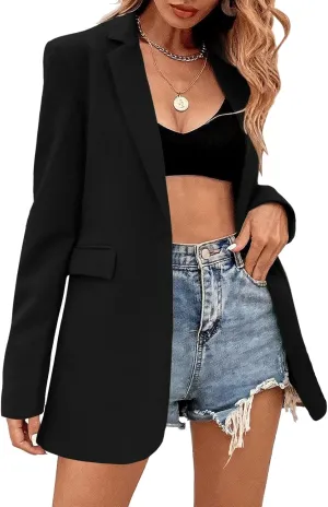 Febriajuce Women's Casual Long Sleeve Lapel Oversized Button Work Office Blazer Suit Jacket