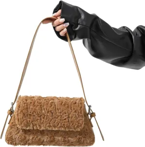 Fluffy Shoulder Bag, Fuzzy Tote Bag Faux Fur Flower Purse Shoulder Handbags for Women