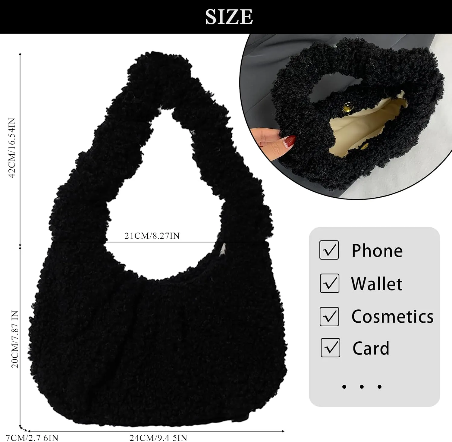 Fluffy Tote Bag, Fuzzy Purses for Women Faux Fur Bag Lambswool Y2k Purse Furry Bag