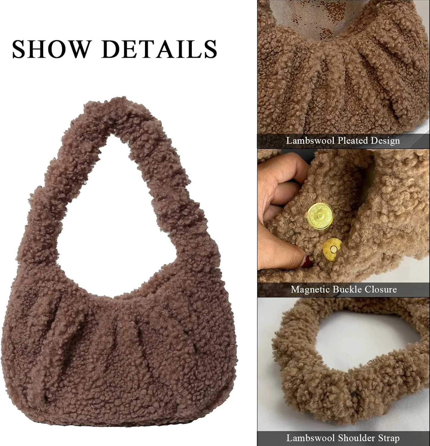 Fluffy Tote Bag, Fuzzy Purses for Women Faux Fur Bag Lambswool Y2k Purse Furry Bag