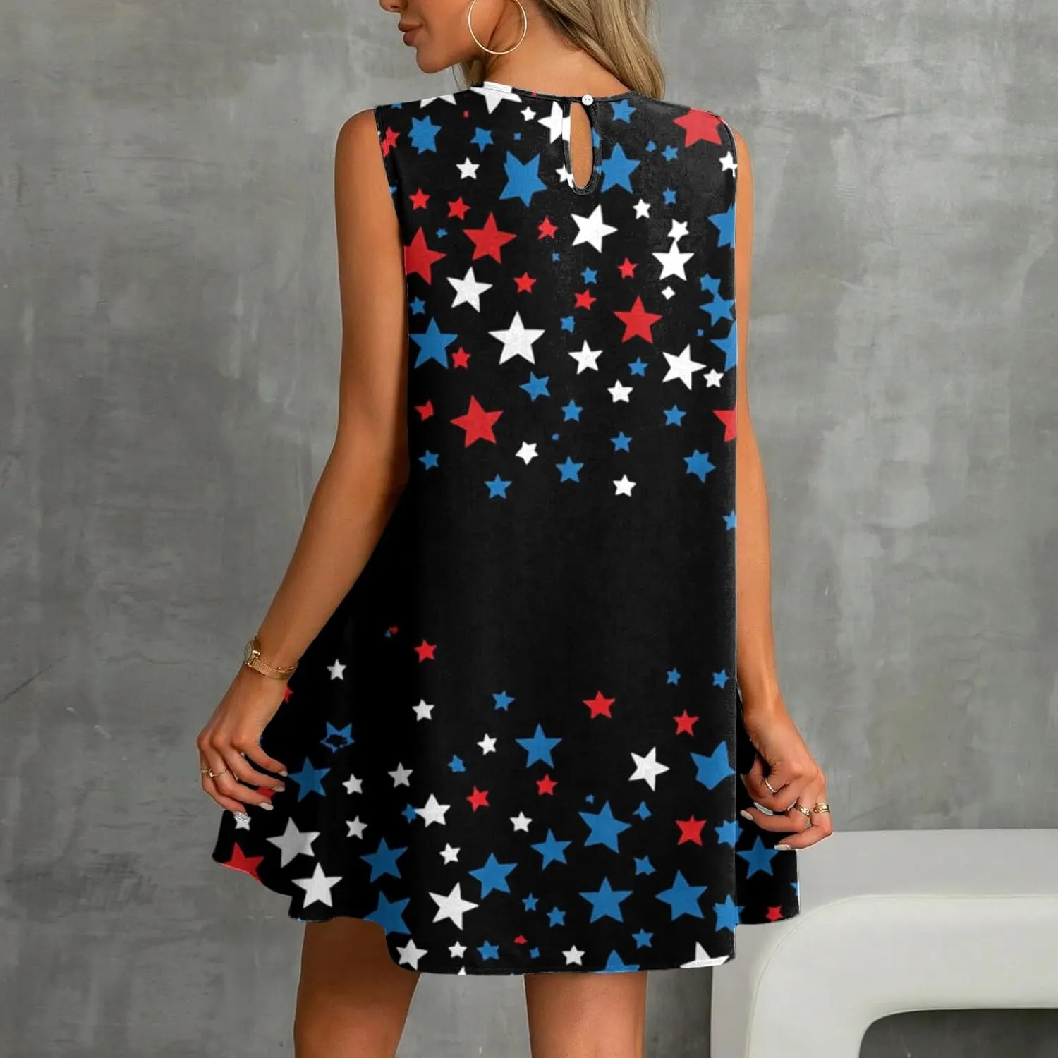Fourth of July Dresses for Women Summer Red White and Blue Patriotic Dress Knee Length Aline Sleeveless Tank Dress