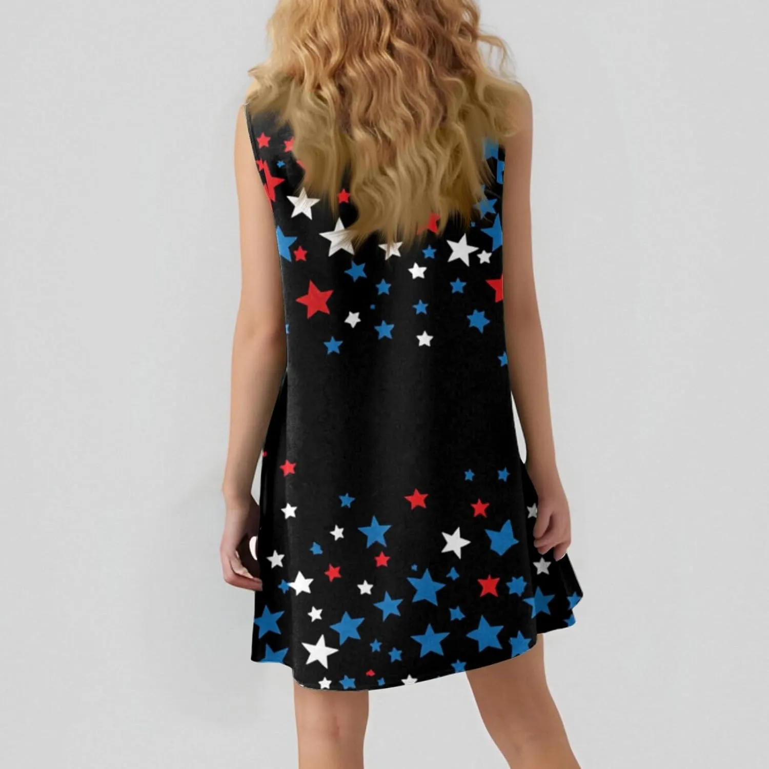 Fourth of July Dresses for Women Summer Red White and Blue Patriotic Dress Knee Length Aline Sleeveless Tank Dress