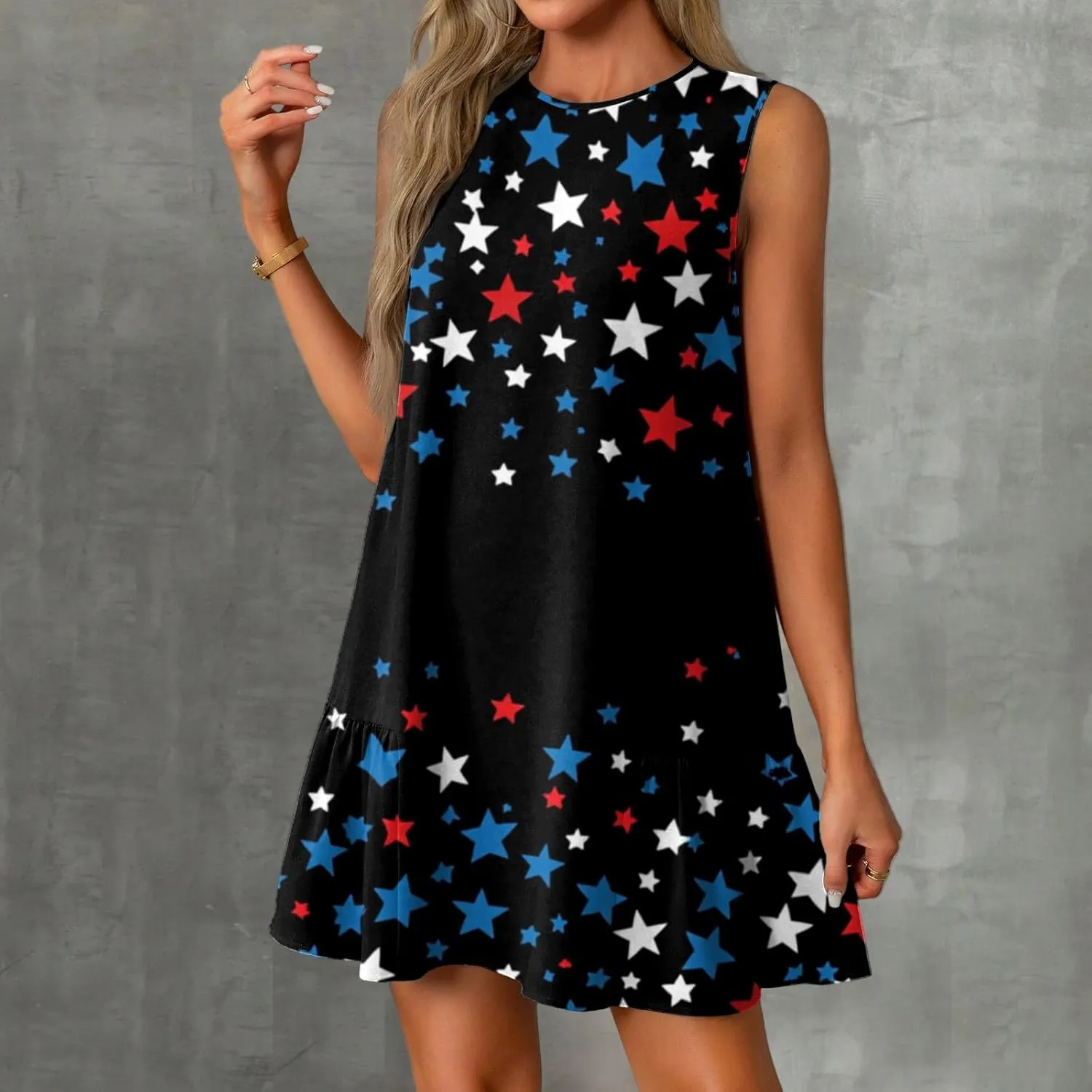 Fourth of July Dresses for Women Summer Red White and Blue Patriotic Dress Knee Length Aline Sleeveless Tank Dress