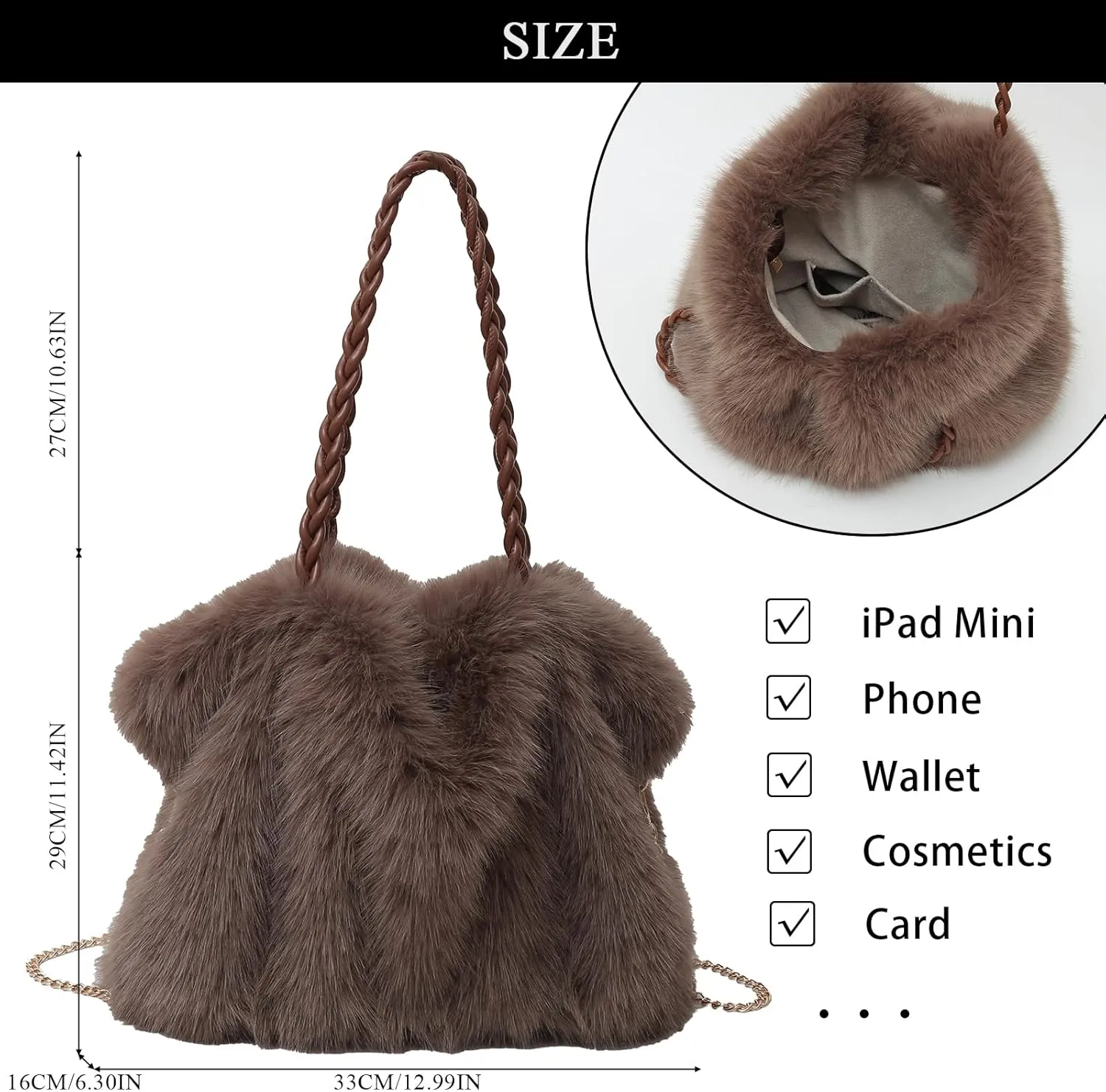 Furry Purse Winter Fluffy Bags for Women Fuzzy Tote Bag Handbags Faux Fur Bag Fluffy Shoulder Crossbody Bag