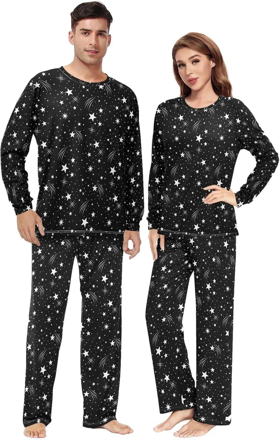 Fustylead Flower Floral Trendy Unisex Pajamas Set Various of Background Long Sleeve 2 PCS Relax Nightwear Pjs for Men & Women