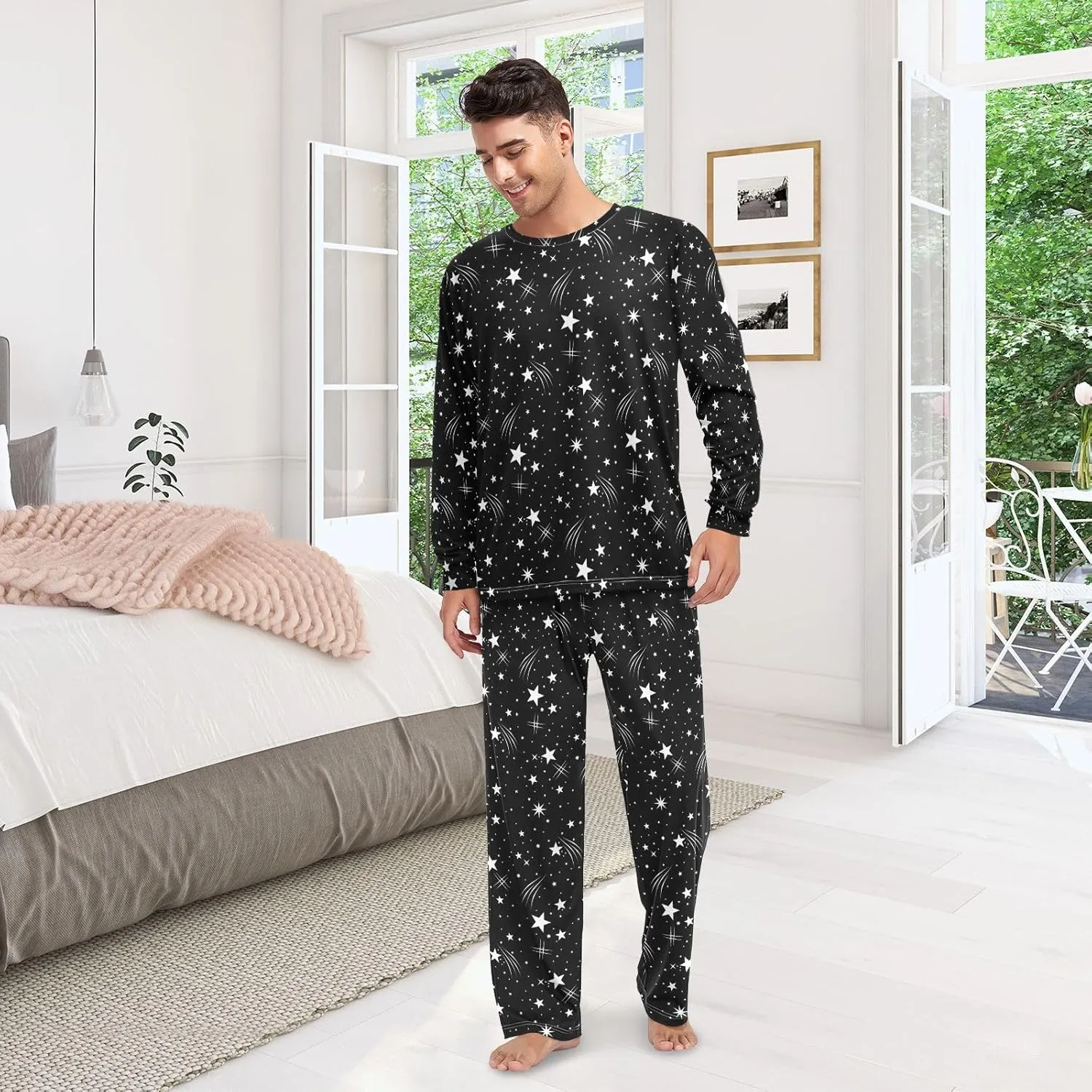 Fustylead Flower Floral Trendy Unisex Pajamas Set Various of Background Long Sleeve 2 PCS Relax Nightwear Pjs for Men & Women