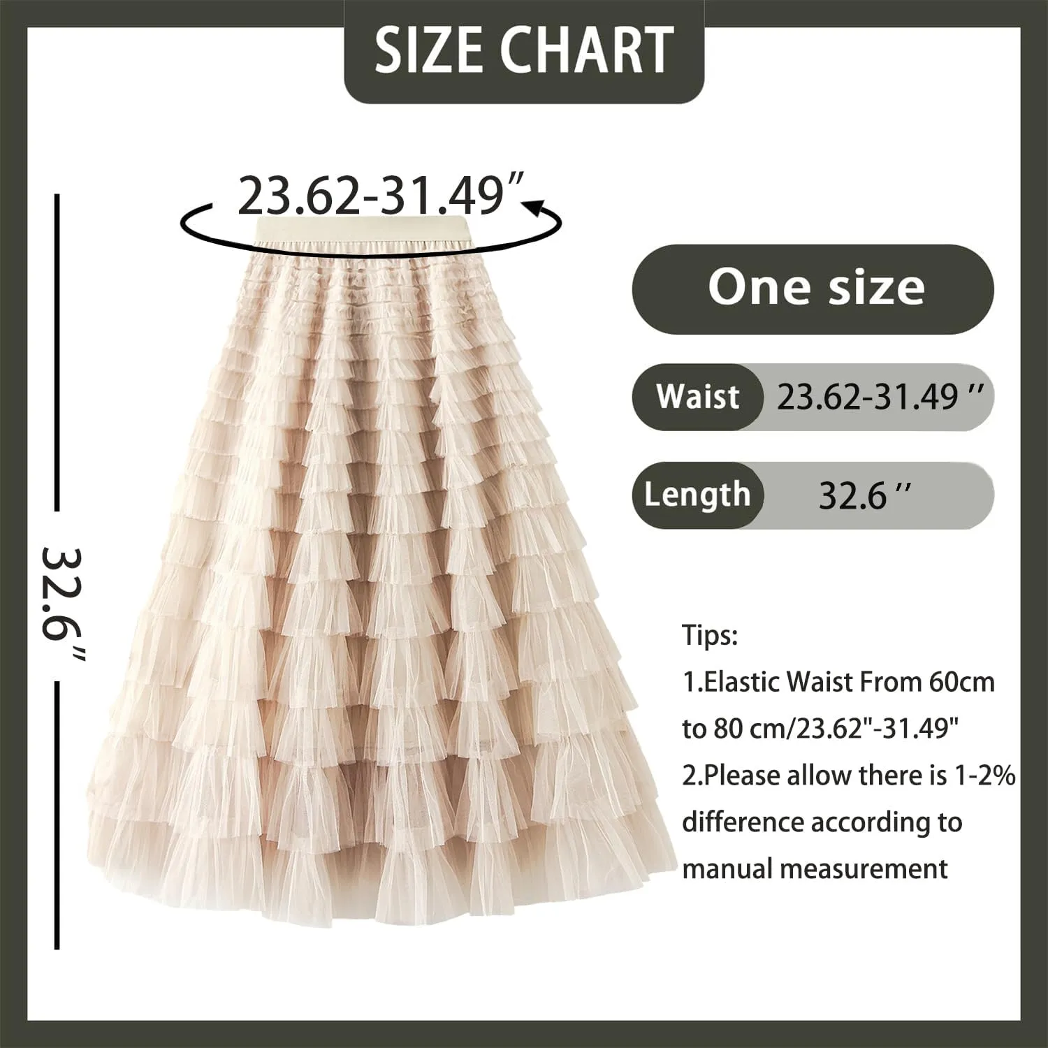 GOLDSTITCH Tulle Skirts for Women Long Fairy Skirt Tutu A-Line Mesh Layered High Elastic Waist Skirts