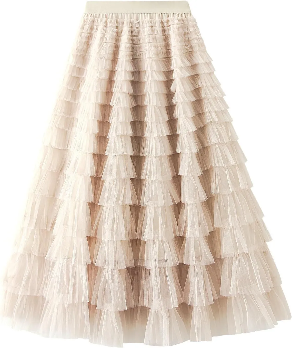 GOLDSTITCH Tulle Skirts for Women Long Fairy Skirt Tutu A-Line Mesh Layered High Elastic Waist Skirts