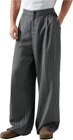 GORGLITTER Men's Baggy Casual Pleated Striped Dress Pants 2025 Wide Leg Trousers with Pockets