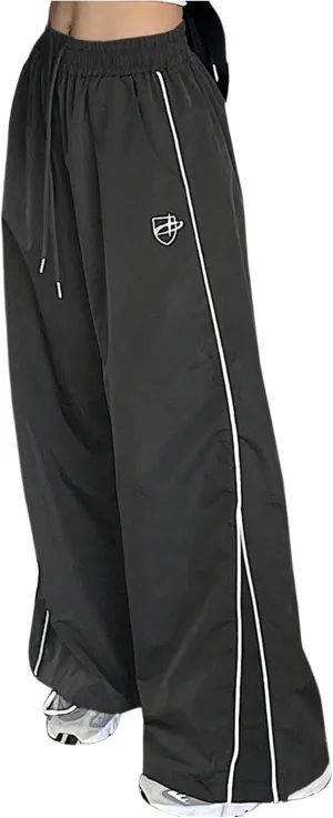 GORGLITTER Women's Baggy Wide Leg Parachute Pants Y2K Bell Bottom Drawstring Waist Track Pants
