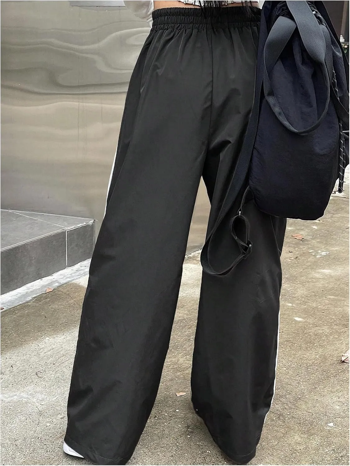 GORGLITTER Women's Baggy Wide Leg Parachute Pants Y2K Bell Bottom Drawstring Waist Track Pants
