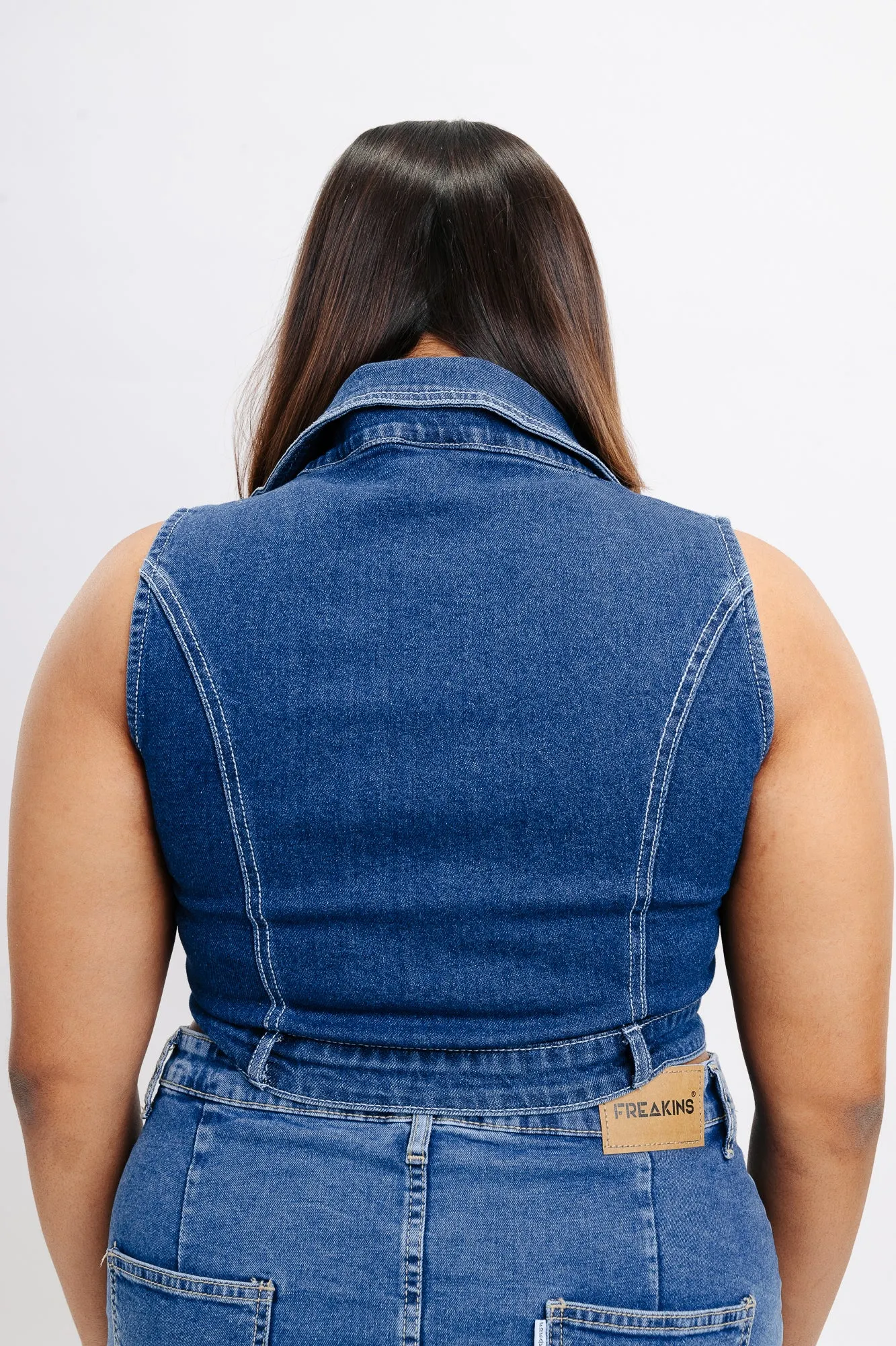 Halter Front Zip Denim Top