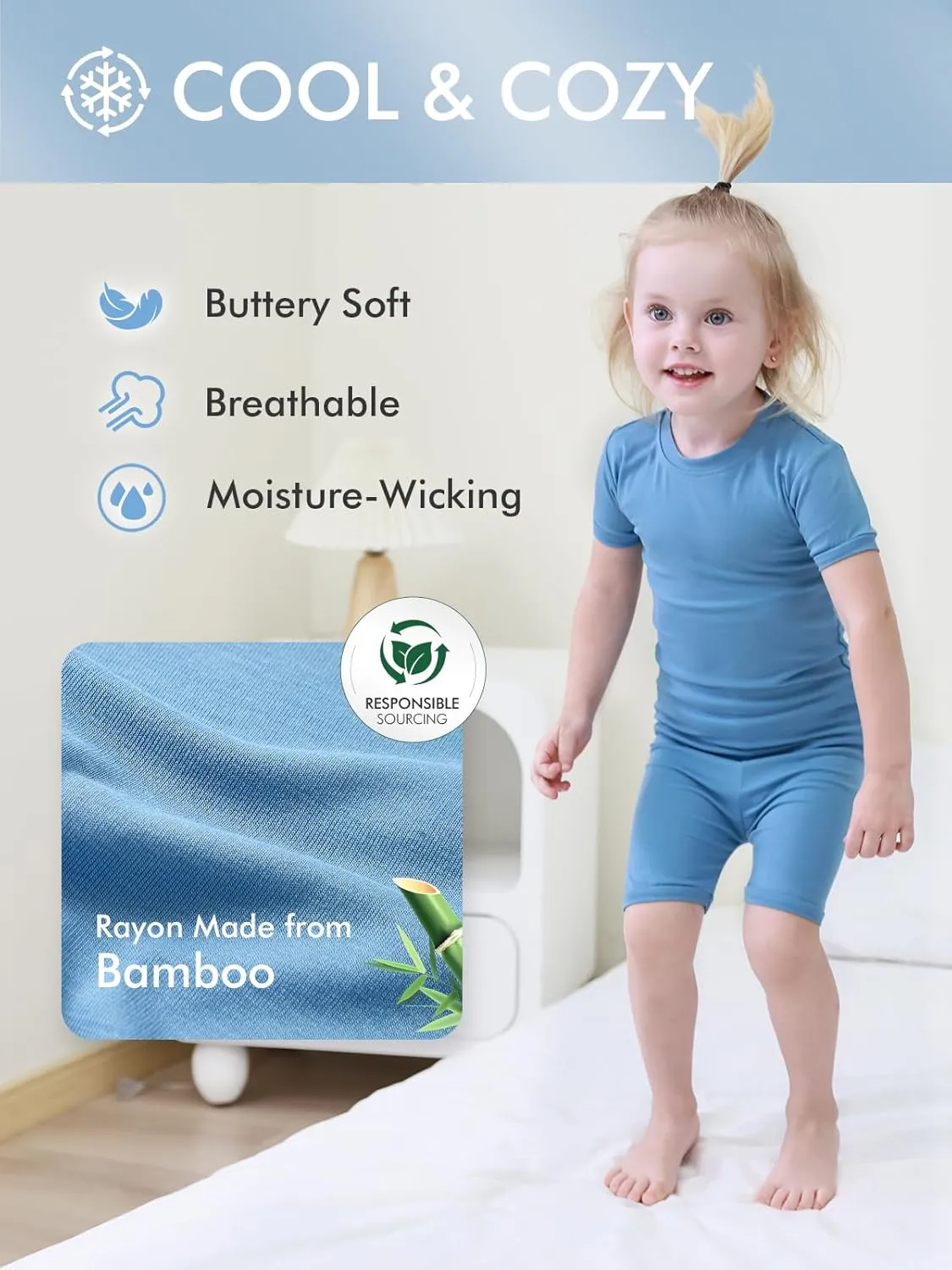 HAPIU Summer Rayon from Bamboo Toddler Pajamas Short Sleeve Set, Pjs Girls Boys Baby Kids