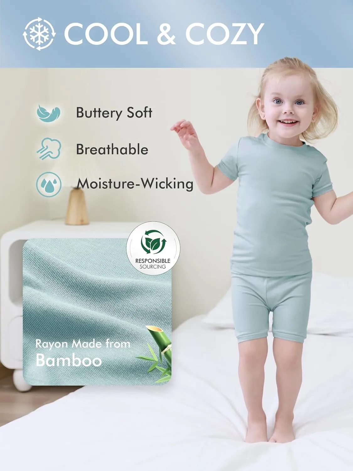 HAPIU Summer Rayon from Bamboo Toddler Pajamas Short Sleeve Set, Pjs Girls Boys Baby Kids