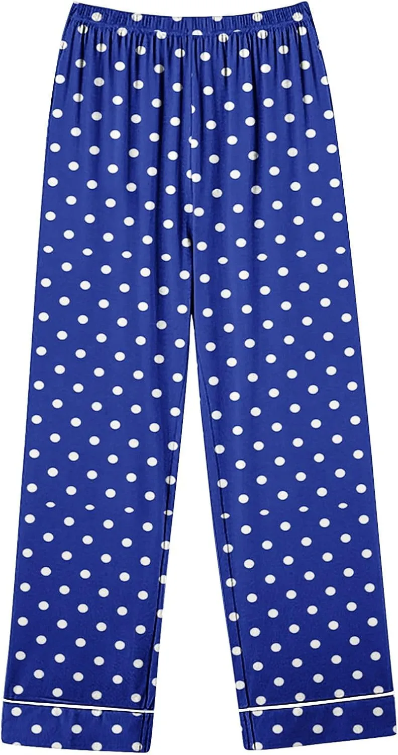 HGps8w Long Sleeve Pajamas Sets for Women Polka Dots Casual Button Down Sleepwear Tops with Long Pants Loungewear