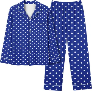 HGps8w Long Sleeve Pajamas Sets for Women Polka Dots Casual Button Down Sleepwear Tops with Long Pants Loungewear