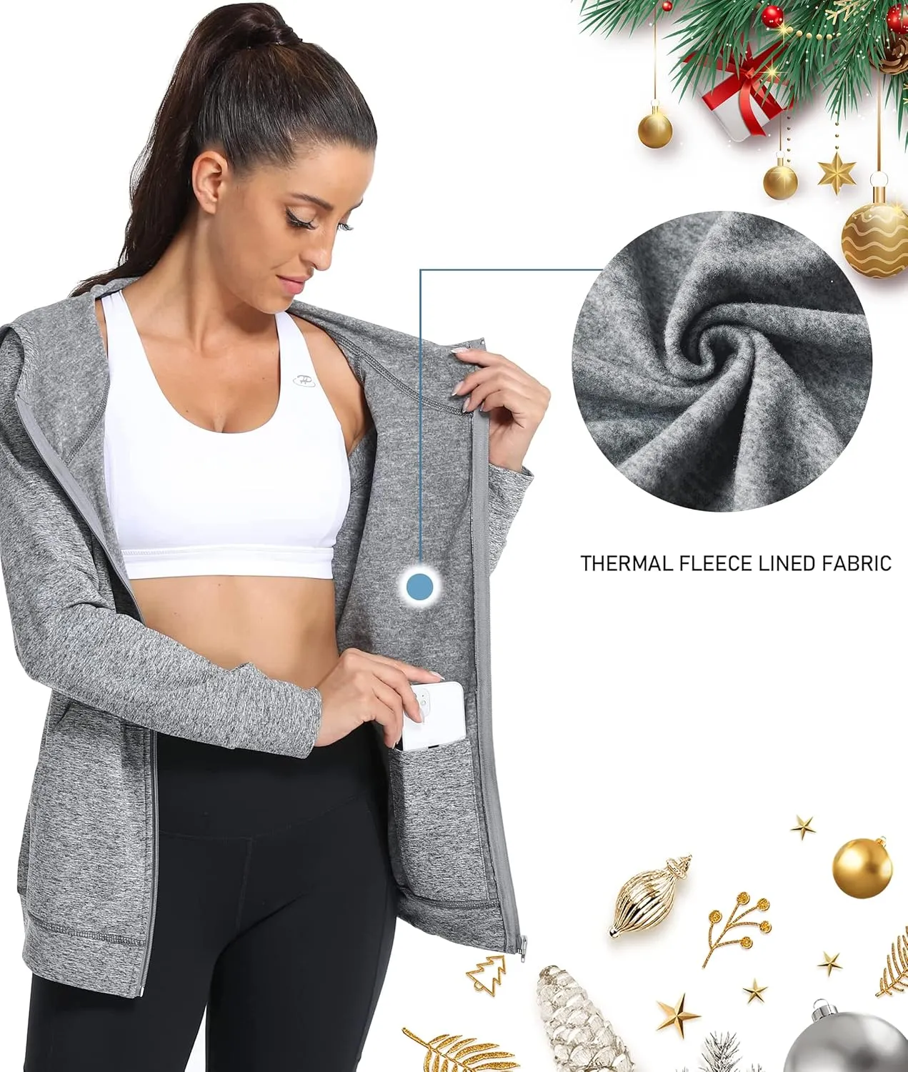 Hibelle Women's Full-Zip Fleece Lined Hoodie Sports Sweatshirts with Handy Pockets & Inside Pocket