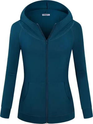 Hibelle Women's Full-Zip Fleece Lined Hoodie Sports Sweatshirts with Handy Pockets & Inside Pocket