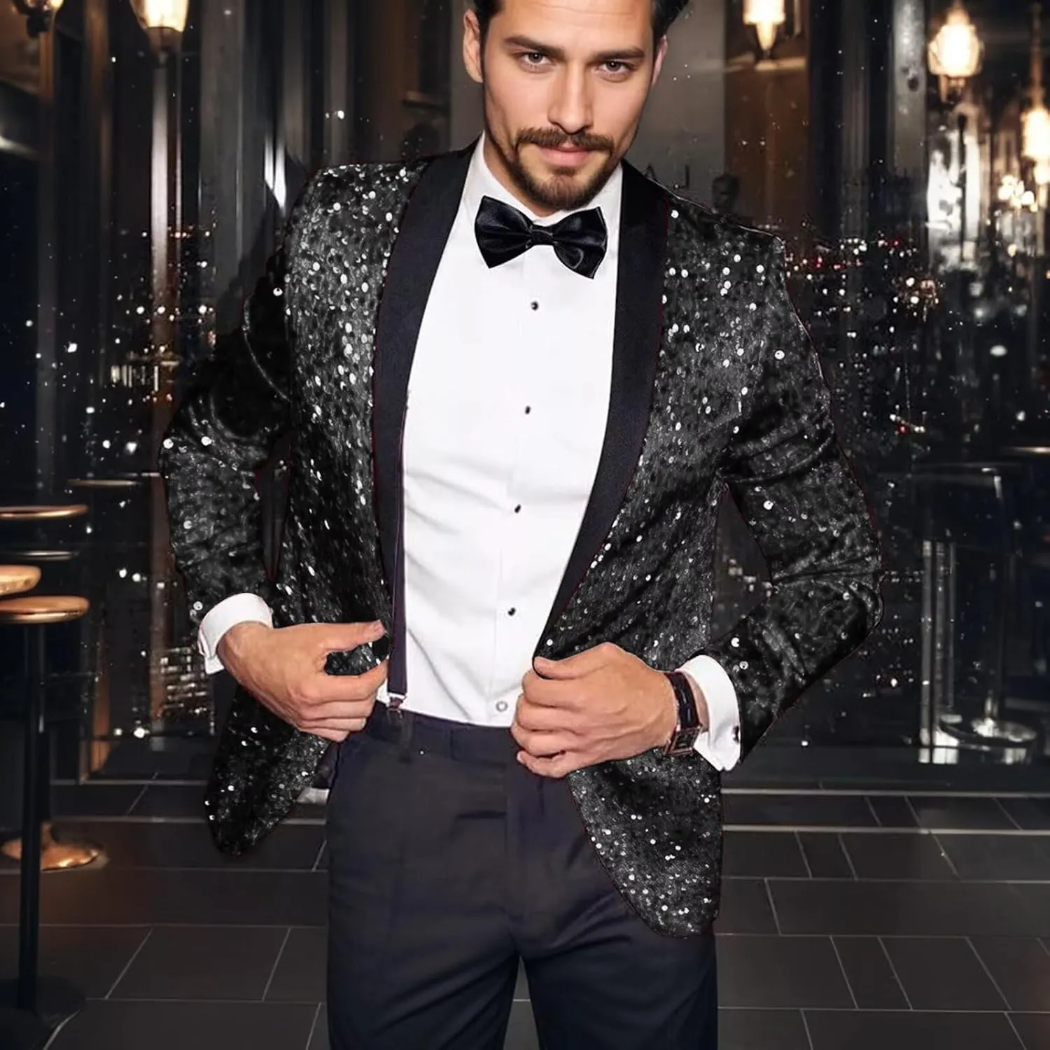 High-End Suits Men Sequins Tuxedo Sparkly Shawl Lapel Glitter 2 Pieces Blazer Pants Suit Party Dinner Prom Festival