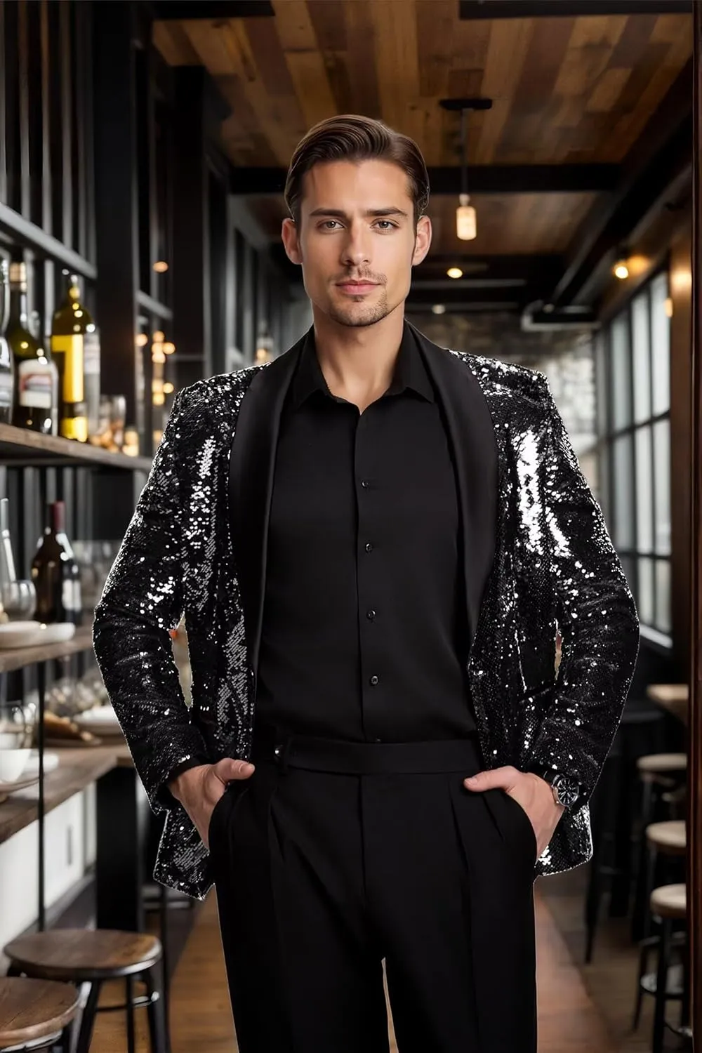High-End Suits Men Sequins Tuxedo Sparkly Shawl Lapel Glitter 2 Pieces Blazer Pants Suit Party Dinner Prom Festival
