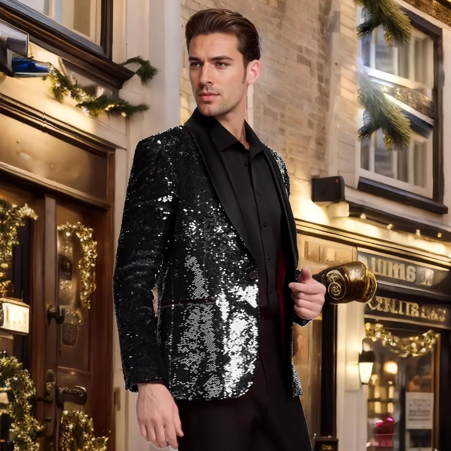 High-End Suits Men Sequins Tuxedo Sparkly Shawl Lapel Glitter 2 Pieces Blazer Pants Suit Party Dinner Prom Festival