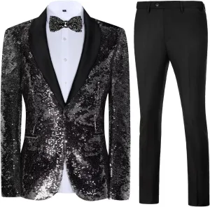 High-End Suits Men Sequins Tuxedo Sparkly Shawl Lapel Glitter 2 Pieces Blazer Pants Suit Party Dinner Prom Festival