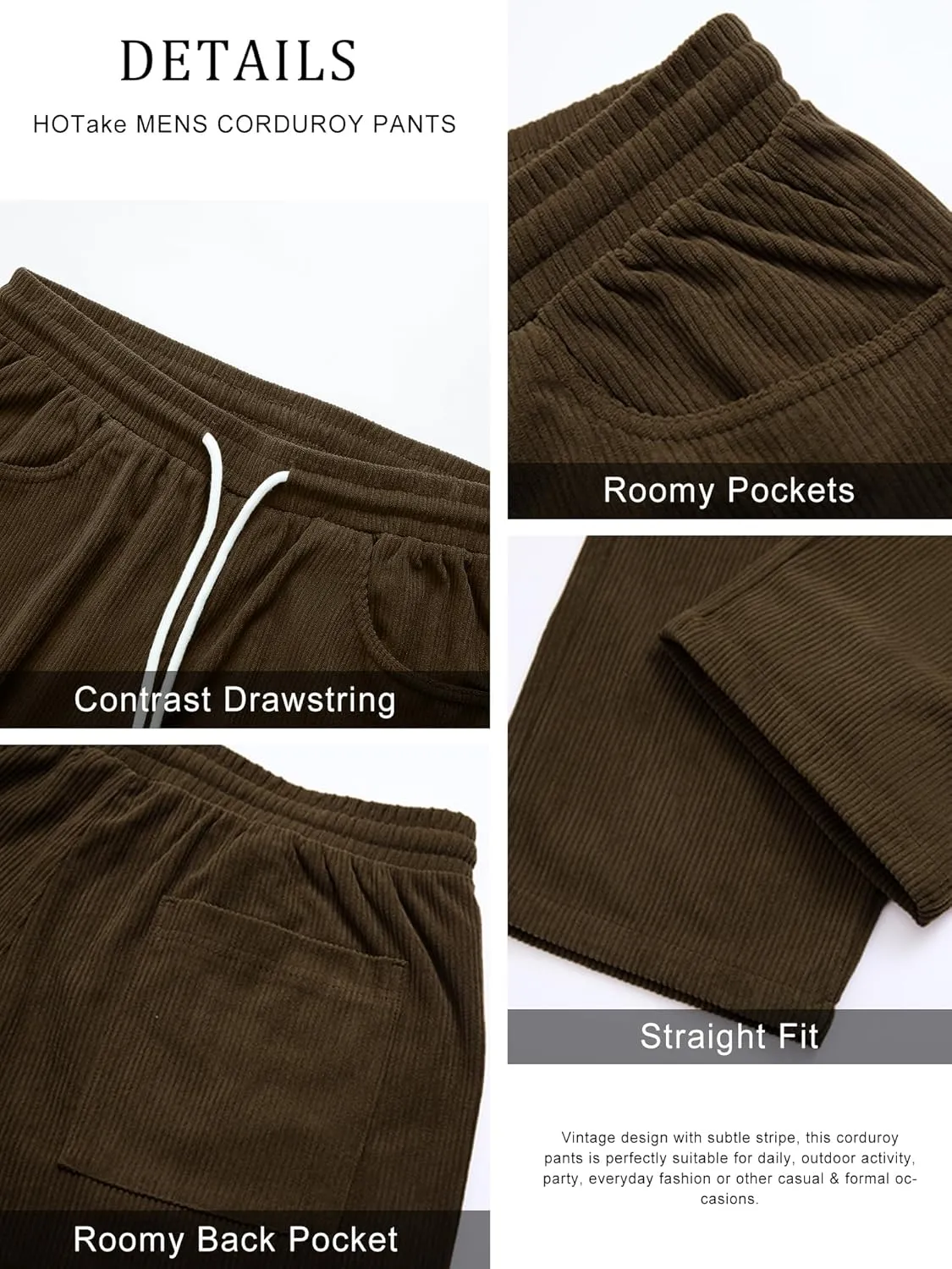 HOTake Men's Casual Corduroy Pants Elastic Waist Drawstring Baggy Sweatpants Loose Fit