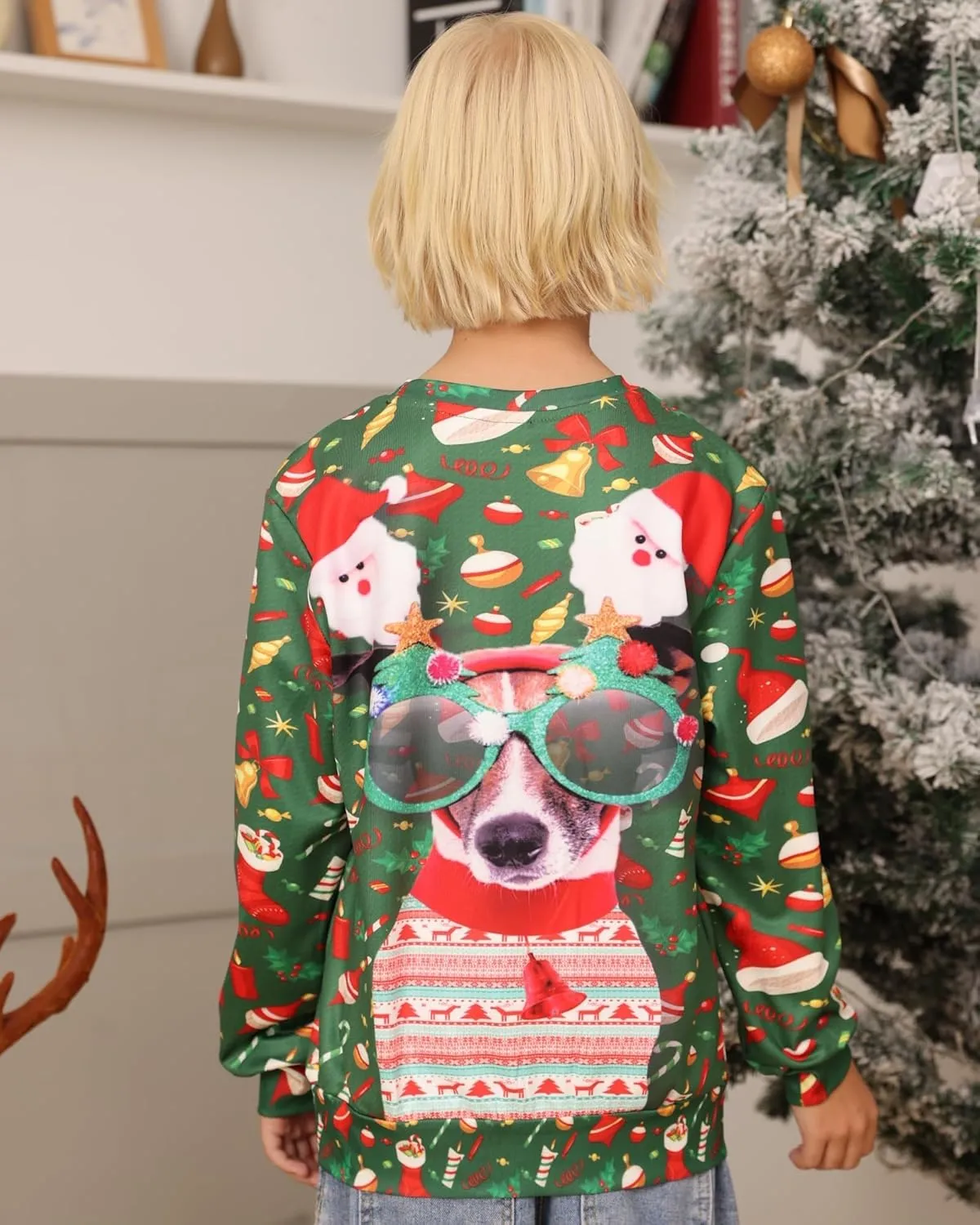 Idgreatim Boys Girls Ugly Christmas Sweater Funny 3D Long Sleeve Xmas Sweatshirt with Fleece Size 4-16