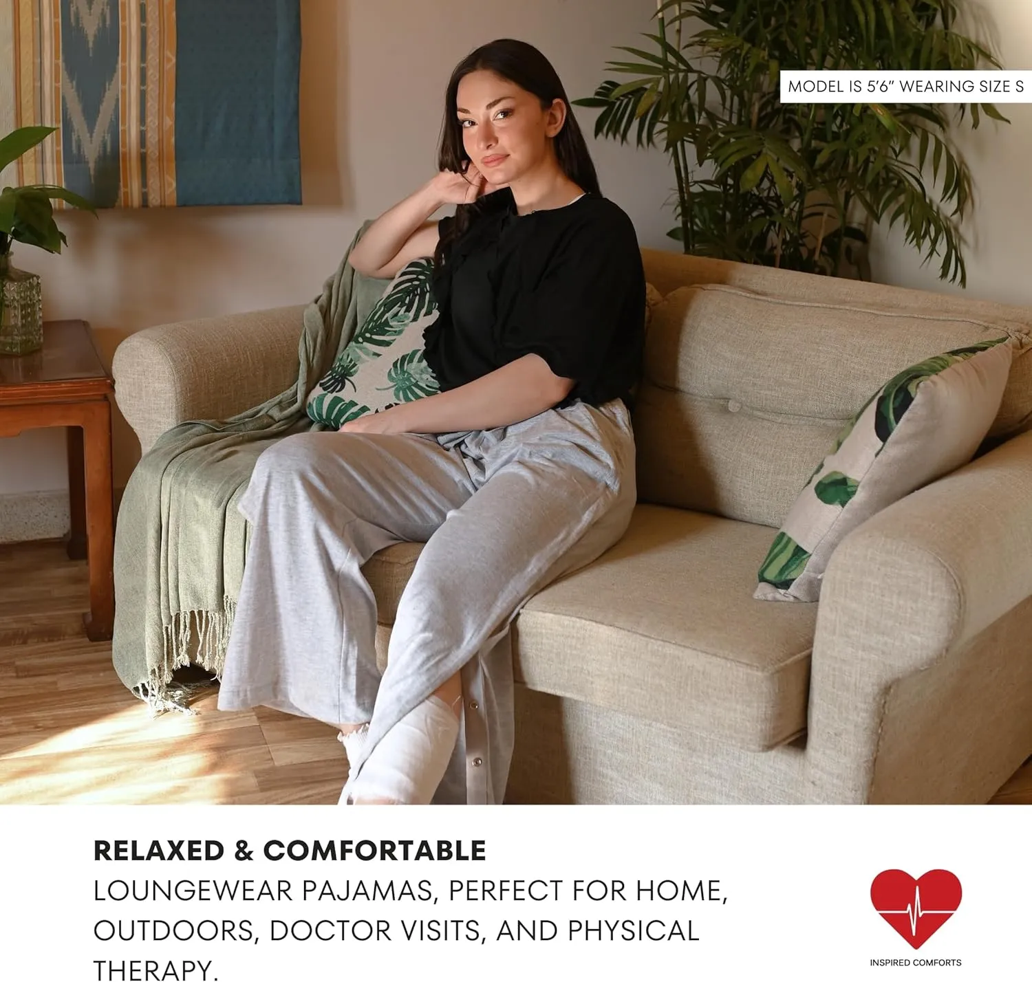 Inspired Comforts Women Tearaway Post Surgery Recovery Pajama Pants with Side Snaps & Pockets