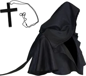 ITODA Medieval Cowl Hooded Cloak with Cross Halloween Costume Long Tail Wicca Pagan Hood Poncho Hat
