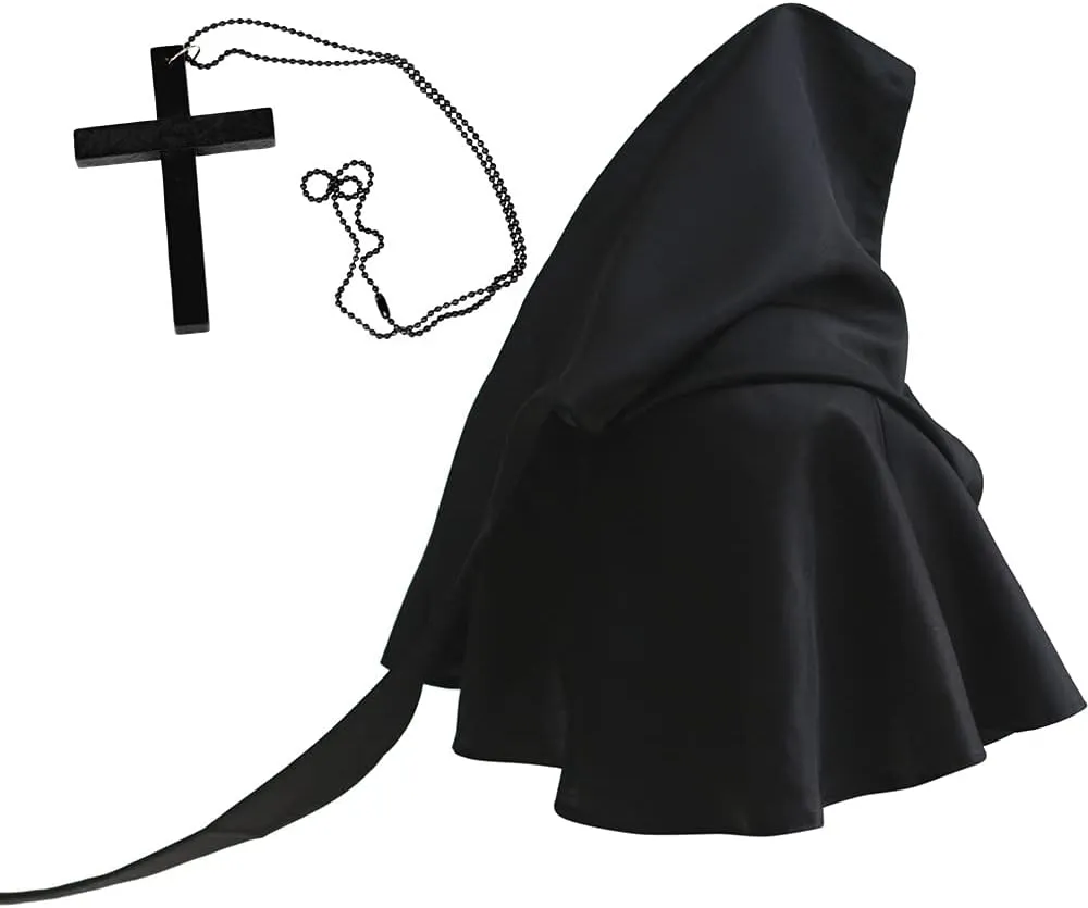 ITODA Medieval Cowl Hooded Cloak with Cross Halloween Costume Long Tail Wicca Pagan Hood Poncho Hat