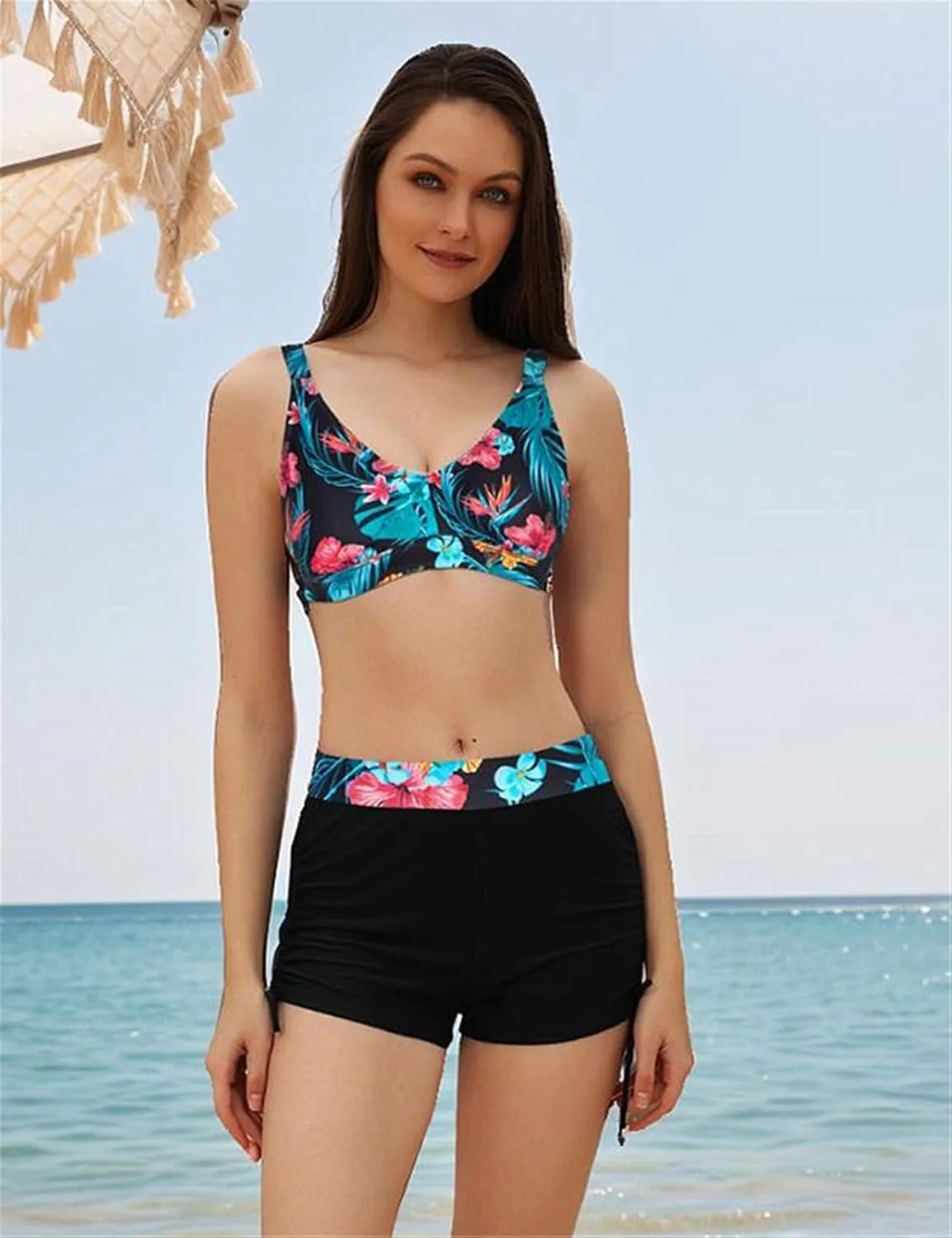 JASAMBAC Women 3 Piece Rash Guard Long Sleeve Zip Up Swimsuits with Boyshort UV UPF 50  Swim Shirt Built in Bra