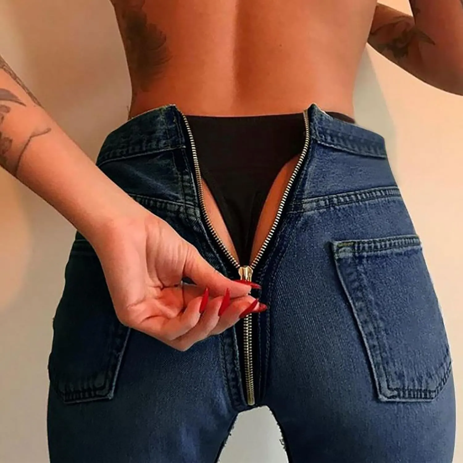 Jeans for Women Back Zip Jeans Women Skinny Stretch Denim Pencil Pants High Waist Trouser Pants for Women