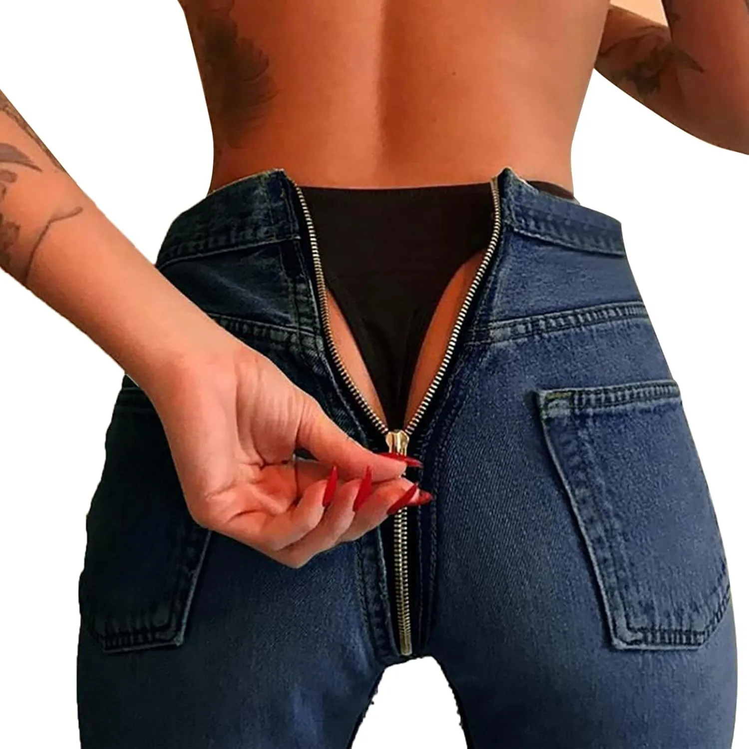 Jeans for Women Back Zip Jeans Women Skinny Stretch Denim Pencil Pants High Waist Trouser Pants for Women
