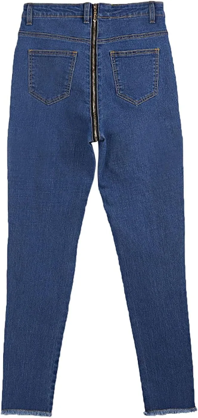 Jeans for Women Back Zip Jeans Women Skinny Stretch Denim Pencil Pants High Waist Trouser Pants for Women