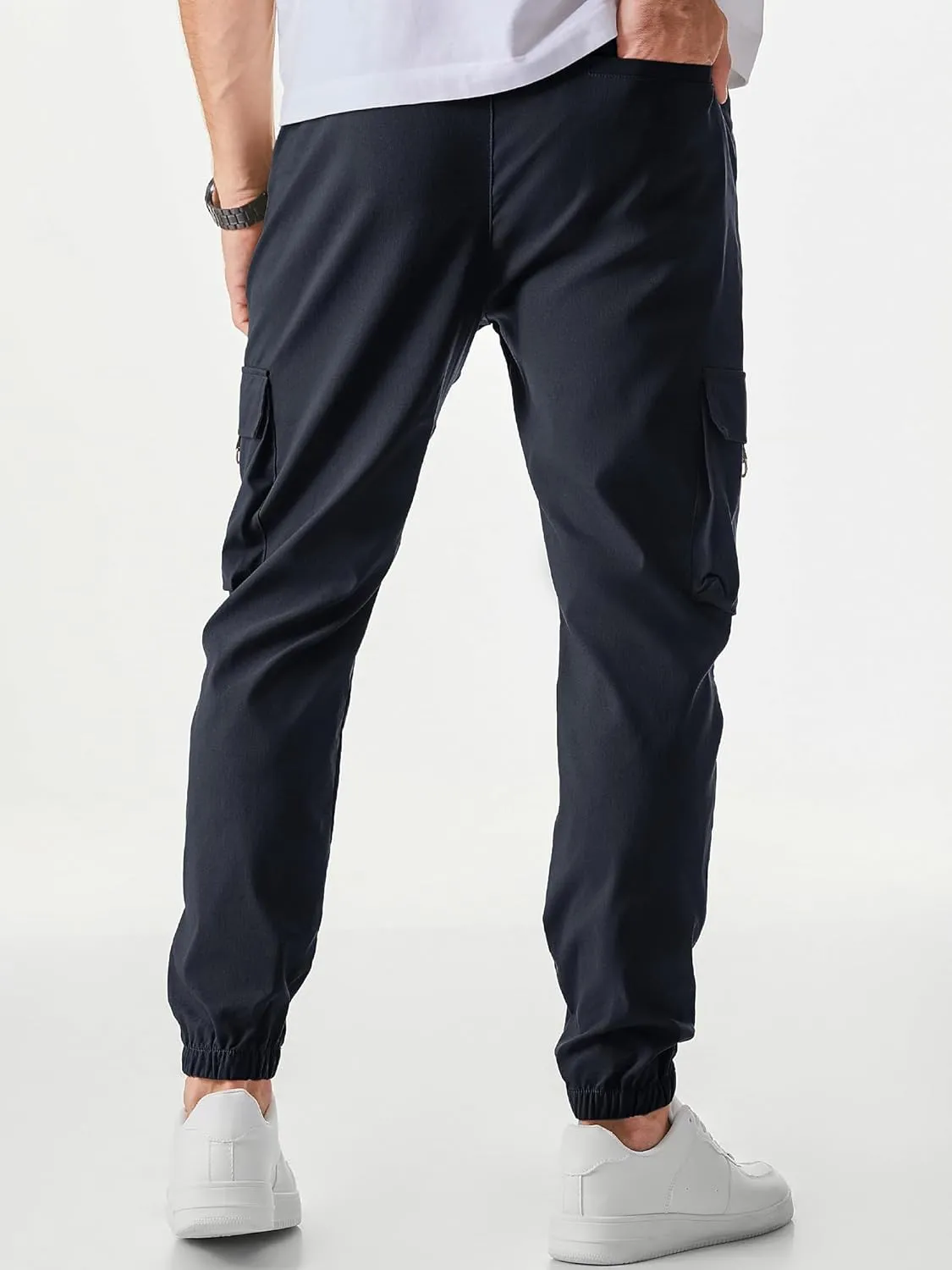 JMIERR Mens Cargo Pants Casual Lightweight Elastic Waist Drawstring Tapered Pant with Pockets