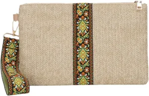 Komociya Straw Clutch Purses for Women, Bohemian Wristlet Wallets Summer Woven Straw Bags Casual Handbag