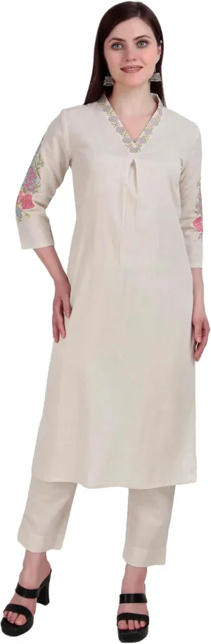 ladyline Women's 2-Piece Cotton Kurta Pants Set | Embroidered | Ethnic Traditional Kurti Tunic Set | Salwar Kameez Suit
