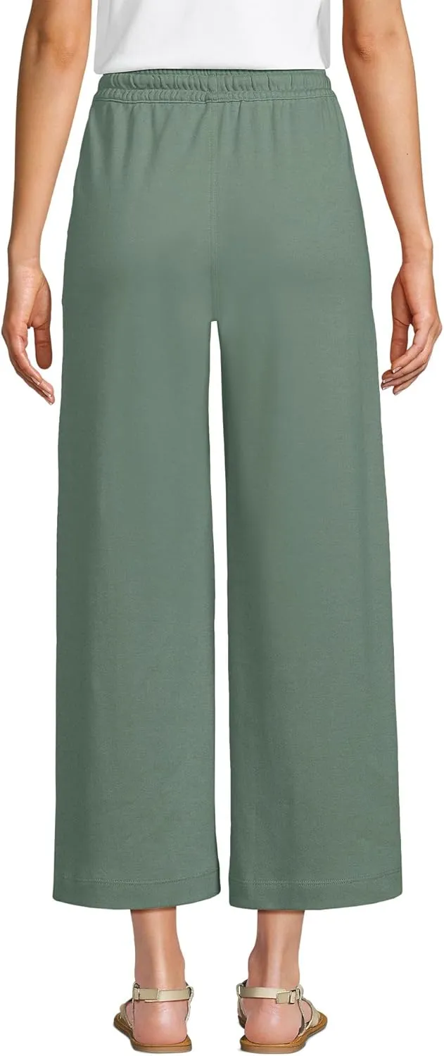 Lands' End Women's Sport Knit Pull On Drawstring Wide Leg Crop Pants