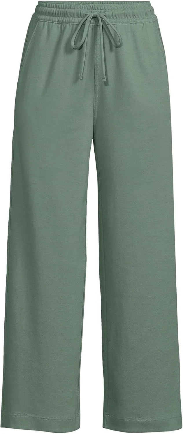 Lands' End Women's Sport Knit Pull On Drawstring Wide Leg Crop Pants