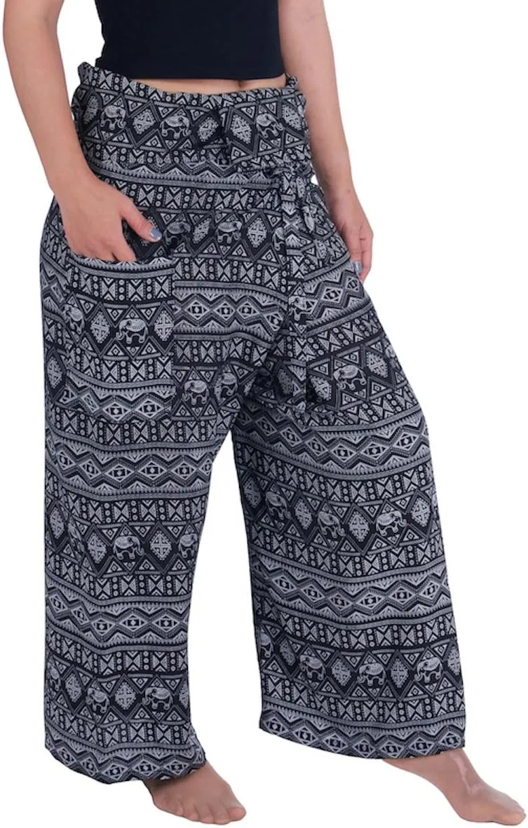 Lannaclothesdesign Women's Thai Fisherman Pants Yoga Trousers Wide Legs Pants