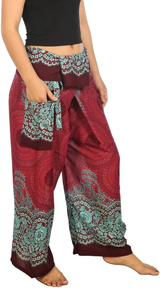 Lannaclothesdesign Women's Thai Fisherman Pants Yoga Trousers Wide Legs Pants