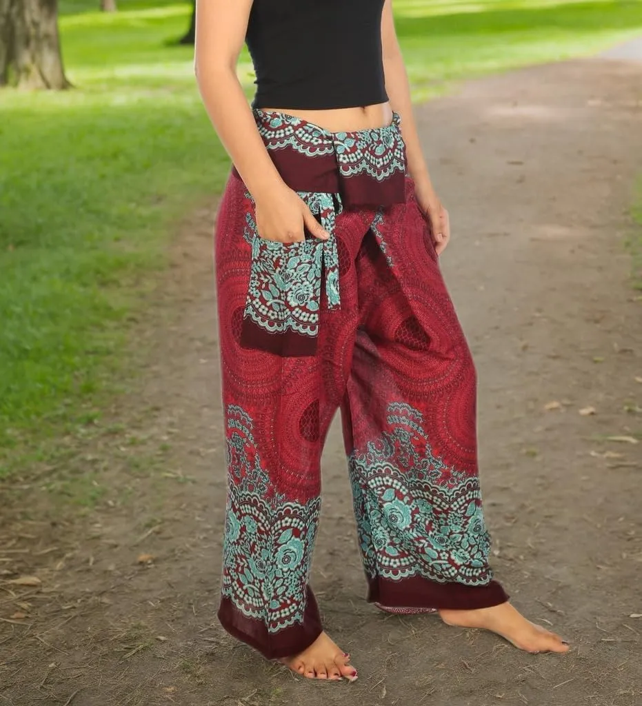 Lannaclothesdesign Women's Thai Fisherman Pants Yoga Trousers Wide Legs Pants